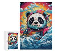 300 PCS Teenager Puzzles Panda Astronaut Surfing Rainbow Wave Jigsaw Puzzles for Teenagers Difficult Hard Every Piece Is Unique - Birthday Present, Gifts, 300 PCS