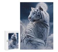300 PCS Teenager Puzzles White Tiger Moonlit Sky Jigsaw Puzzles for Teenagers Difficult Hard Every Piece Is Unique - Birthday Present, Gifts, 300 PCS