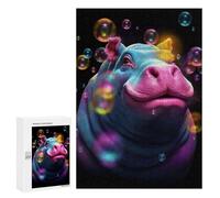 300 PCS Teenagers Pieces Jigsaw Puzzle Colorful Hippo with Bubbles-1 Puzzle for Adults Toy Wall Decor Perfect Decoration Challenging To Complete 300 PCS