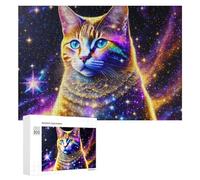 300 PCS Teenagers Pieces Jigsaw Puzzle Cosmic Cat Galaxy Art Print Puzzle for Adults Toy Wall Decor Perfect Decoration Challenging To Complete 300 PCS
