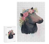 300 PCS Teenagers Pieces Jigsaw Puzzle Floral Watercolor Tapir Adult Jigsaw Puzzle Brain Teaser Game Hand Speed Race Challenging To Complete 300 PCS