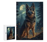 300 PCS Teenagers Pieces Jigsaw Puzzle German Shepherd Under Moonlight Teenagers Puzzles Toy Wall Decor Presents for Women Gifts for Friends And Family 300 PCS