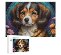 300 PCS Teenagers Pieces Jigsaw Puzzle Magical Floral Dog Portrait Puzzle for Adults Toy Wall Decor Perfect Decoration Challenging To Complete 300 PCS