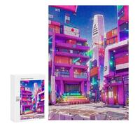 300 PCS Teenagers Pieces Jigsaw Puzzle Neon Cityscape Vibrant Urban Landscape -2 Puzzle for Adults Toy Wall Decor Perfect Decoration Challenging To Complete 300 PCS