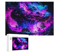 300 PCS Teenagers Pieces Jigsaw Puzzle Neon Dreamscape A Whimsical Night Scene Puzzle for Adults Toy Wall Decor Perfect Decoration Challenging To Complete 300 PCS
