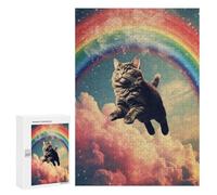 300 PCS Teenagers Pieces Jigsaw Puzzle Rainbow Flying Cat Teenagers Puzzles Toy Wall Decor Presents for Women Gifts for Friends And Family 300 PCS