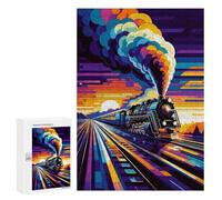 300 PCS Teenagers Pieces Jigsaw Puzzle Steam Train Sunset Wpap Teenagers Puzzles Toy Wall Decor Presents for Women Gifts for Friends And Family 300 PCS