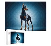 300 PCS Teenagers Pieces Jigsaw Puzzle Stunning Doberman Portrait with Blue Background Puzzle for Adults Toy Wall Decor Perfect Decoration Challenging To Complete 300 PCS