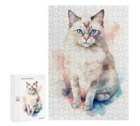 300 PCS Teenagers Pieces Jigsaw Puzzle Watercolor Ragdoll Cat Adult Jigsaw Puzzle Brain Teaser Game Hand Speed Race Challenging To Complete 300 PCS