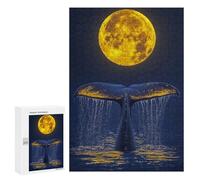 300 PCS Teenagers Pieces Jigsaw Puzzle Whale Tail Under Full Moon Teenagers Puzzles Toy Wall Decor Presents for Women Gifts for Friends And Family 300 PCS