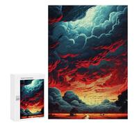 300 PCS Teenagers Puzzles Apocalyptic Sunset Sky Jigsaws for Adults Puzzle Difficult Hard Challenging To Complete Challenging Game Toys 300 PCS