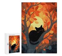 300 PCS Teenagers Puzzles Black Cat Sleeping in Autumn Tree Adult Jigsaw Puzzle Hands-on Game Difficult Challenge for Is Ideal As A Gift 300 PCS