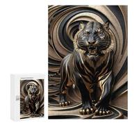 300 PCS Teenagers Puzzles Black Gold Tiger Roar Jigsaws for Adults Puzzle Difficult Hard Challenging To Complete Challenging Game Toys 300 PCS
