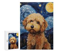 300 PCS Teenagers Puzzles Cockapoo Starry Night Dog Jigsaws for Adults Puzzle Difficult Hard Challenging To Complete Challenging Game Toys 300 PCS