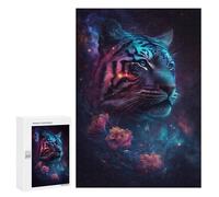 300 PCS Teenagers Puzzles Cosmic Tiger Flowers Art Print Adult Jigsaw Puzzle Hands-on Game Difficult Challenge for Is Ideal As A Gift 300 PCS