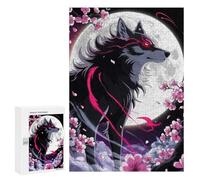 300 PCS Teenagers Puzzles Crimson Moon Howl - Ethereal Wolf Amidst Sakura Storm Jigsaw for Teenagerss Improve Memory Every Piece Is Unique - Unique Birthday And Gifts 300 PCS