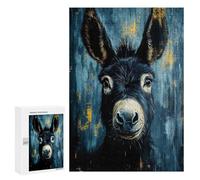 300 PCS Teenagers Puzzles Donkey Portrait in Blue And Gold Jigsaws for Adults Puzzle Difficult Hard Challenging To Complete Challenging Game Toys 300 PCS