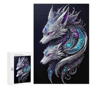 300 PCS Teenagers Puzzles Dual Spirit Foxes Adult Jigsaw Puzzle Hands-on Game Difficult Challenge for Is Ideal As A Gift 300 PCS