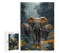 300 PCS Teenagers Puzzles Elephants Walking through Jungle Stream Adult Jigsaw Puzzle Hands-on Game Difficult Challenge for Is Ideal As A Gift 300 PCS