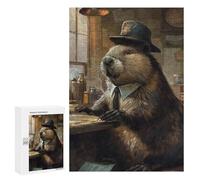 300 PCS Teenagers Puzzles Funny Dressed Beaver Hat Adult Jigsaw Puzzle Hands-on Game Difficult Challenge for Is Ideal As A Gift 300 PCS