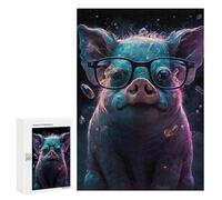 300 PCS Teenagers Puzzles Glowing Pig with Glasses Adult Jigsaw Puzzle Hands-on Game Difficult Challenge for Is Ideal As A Gift 300 PCS