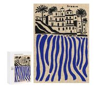 300 PCS Teenagers Puzzles Greece Illustration with Blue Water Jigsaws for Adults Puzzle Difficult Hard Challenging To Complete Challenging Game Toys 300 PCS