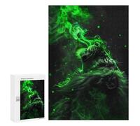 300 PCS Teenagers Puzzles Green Smoke Cat Art Print Jigsaws for Adults Puzzle Difficult Hard Challenging To Complete Challenging Game Toys 300 PCS