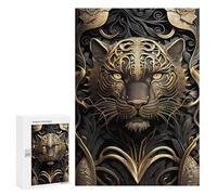 300 PCS Teenagers Puzzles Mighty Tiger Gold Art Deco Jigsaws for Adults Puzzle Difficult Hard Challenging To Complete Challenging Game Toys 300 PCS