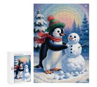 300 PCS Teenagers Puzzles Penguin Building A Snowman in Winter Jigsaws for Adults Puzzle Difficult Hard Challenging To Complete Challenging Game Toys 300 PCS