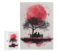 300 PCS Teenagers Puzzles Silhouette Couple Under Red Moon Adult Jigsaw Puzzle Hands-on Game Difficult Challenge for Is Ideal As A Gift 300 PCS