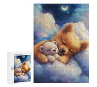 300 PCS Teenagers Puzzles Sleepy Puppy & Teddy Bear Cloudscape Jigsaws for Adults Puzzle Difficult Hard Challenging To Complete Challenging Game Toys 300 PCS