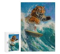 300 PCS Teenagers Puzzles Tiger Surfer Surfing Waves Adult Jigsaw Puzzle Hands-on Game Difficult Challenge for Is Ideal As A Gift 300 PCS
