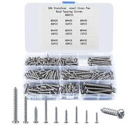 300 Pcs Wood Screws Assortment Set, Self Tapping Screws for Wood, M3 M4 M5 Cross Drive Round Head Screws, Pan Head Fastening Screws for Plastic Wood Soft Metal Home DIY