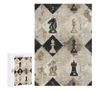 300 PCS Woode Puzzles for Aldult, Personalized Wooden Puzzles for Family Games, Funny Chess Piece Brown Pattern Jigsaw Puzzle with Box for Gift, Lightweight Puzzle Piece for Beginner