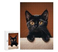 300 PCS Woode Puzzles for Aldult, Personalized Wooden Puzzles for Family Games, Funny Cute Peeping Black Cat Jigsaw Puzzle with Box for Gift, Lightweight Puzzle Piece for Beginner