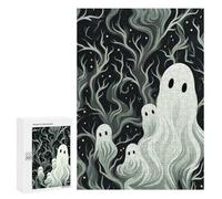 300 PCS Woode Puzzles for Aldult, Personalized Wooden Puzzles for Family Games, Funny White Patterned Ghost Jigsaw Puzzle with Box for Gift, Lightweight Puzzle Piece for Beginner
