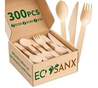 300 PCs Wooden Cutlery Set, 6.5" Splinter Free Disposable Cutlery for Parties, Biodegradable, Eco-Friendly, 150 Wooden Forks 100 Disposable Spoons & 50 Knives for Outdoor, Camping, Events & More