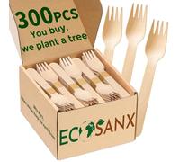 300 PCs Wooden Forks Set, 6.5" Splinter Free Disposable Forks for Parties, Eco-Friendly, Substitute for Plastic Cutlery & Bamboo Cutlery - Disposable Tableware for Outdoor, Camping, Events & More