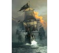300-piece（38x26cm） adult puzzle, pirate ship puzzle, brain-teasing family game and wall decoration