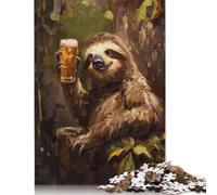300 Piece Beer Drinking Sloth Adult Jigsaw Puzzle Wooden Puzzles for Teenagers Gifts Puzzle for Adults And Teenager 300pcs (40x28cm)