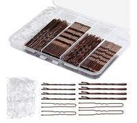 300 Piece Bobby Pins Hair Pins Kit with Storage Box, 100 Brown Non - Slip Bobby Pins, 100 Invisible Hair Pins for Women and 100 Clear Hair Bands, Lock in the Style for All Hair Types & Ages