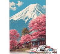300 Piece Cherry Blossoms at Fuji Base-1 Square Jigsaw Puzzles for Adults & Wooden Puzzles Learning Educational Toys Family Games 300pcs (40x28cm)