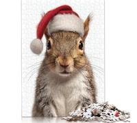 300 Piece Christmas Squirrel Wearing A Santa Hat Jigsaws for Adults Wood Puzzles Wooden Puzzles Jigsaw Puzzles for Adults 1000pcs (75x50cm)
