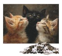 300 Piece Curious Kittens Square Puzzles for Adults & Wooden Puzzles Educational Game 300pcs (40x28cm)