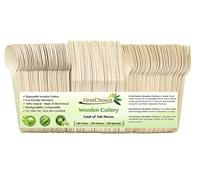 300-Piece Disposable Wooden Cutlery Set [100 Forks, 100 Spoons, 100 Knives] Eco Friendly Bamboo Biodegradable Compostable Supplies, Camping BBQ - Use with Party Paper Plates, Paper Bowls