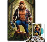 300 Piece Jigsaw Puzzle, Anthropomorphic Beaver Lumberjack in Forest