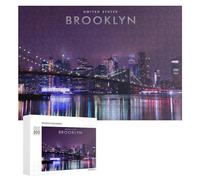 300 Piece Jigsaw Puzzle, Brooklyn Nights City Lights Reflecting on Wa