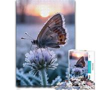 300 Piece Jigsaw Puzzle, Butterfly on a frosted flower at sunrise