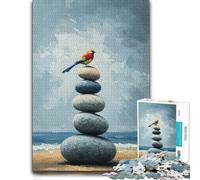 300 Piece Jigsaw Puzzle, Colorful Bird on Stacked Stones Painting