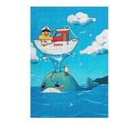 300 Piece Jigsaw Puzzle, Duck Captain on Whale Cartoon Illustration